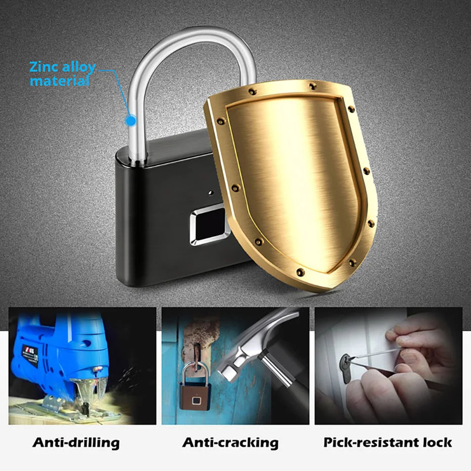 Azylo Heavy-Duty Smart Fingerprint Padlock & Keyless Security Lock