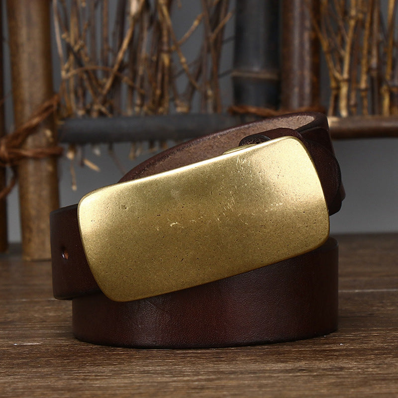 Azylo Premium 4.5mm Thick Top-Layer Cowhide Leather Belt with Solid Copper Buckle