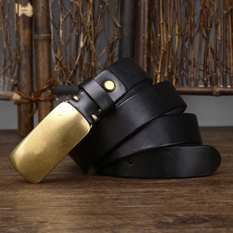 Azylo Premium 4.5mm Thick Top-Layer Cowhide Leather Belt with Solid Copper Buckle