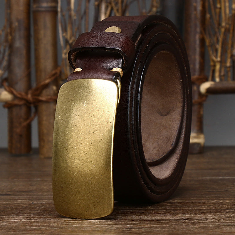 Azylo Premium 4.5mm Thick Top-Layer Cowhide Leather Belt with Solid Copper Buckle