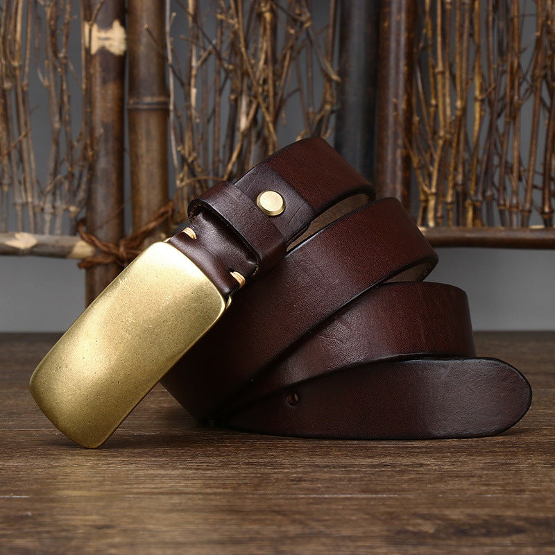 Azylo Premium 4.5mm Thick Top-Layer Cowhide Leather Belt with Solid Copper Buckle