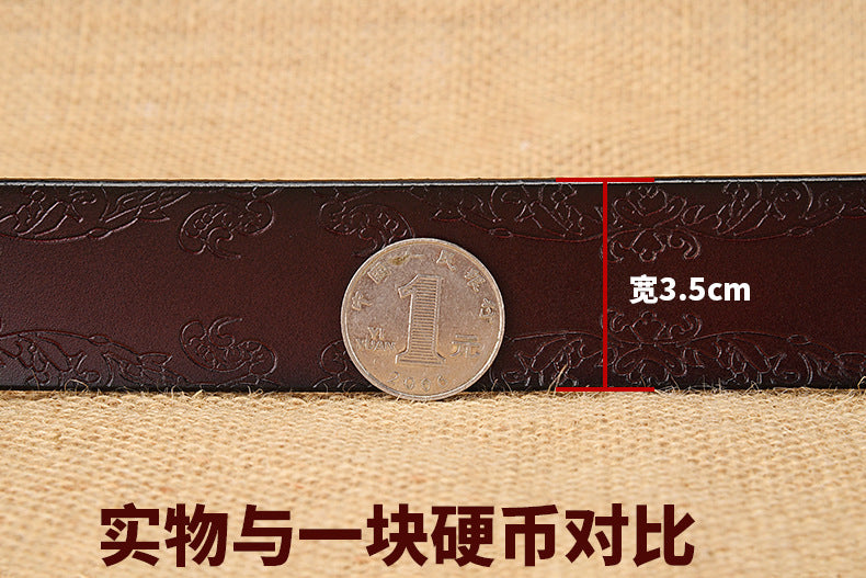 Azylo Vintage Embossed Genuine Leather Belt for Women (Retro Pin Buckle)