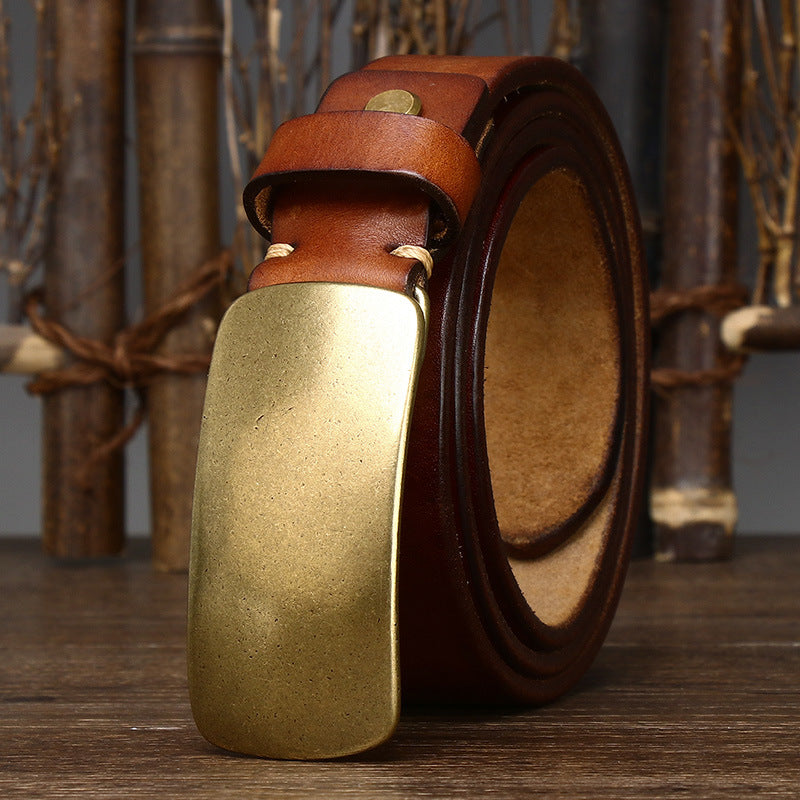 Azylo Premium 4.5mm Thick Top-Layer Cowhide Leather Belt with Solid Copper Buckle