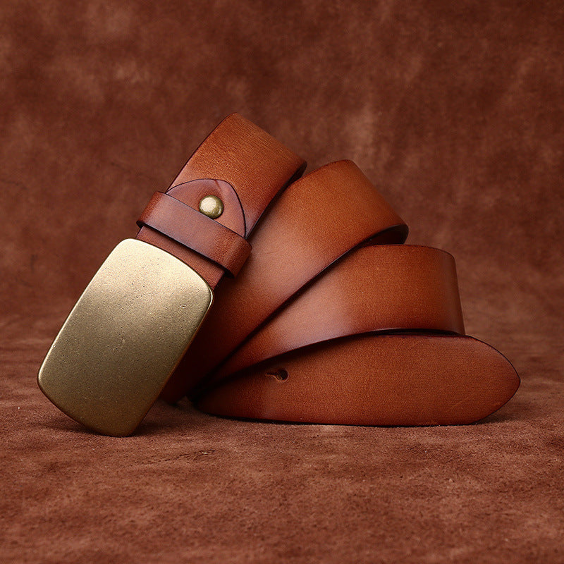 Azylo Premium 4.5mm Thick Top-Layer Cowhide Leather Belt with Solid Copper Buckle