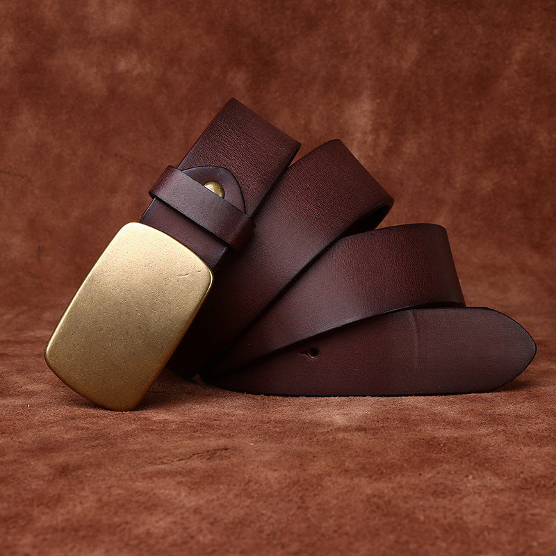 Azylo Premium 4.5mm Thick Top-Layer Cowhide Leather Belt with Solid Copper Buckle