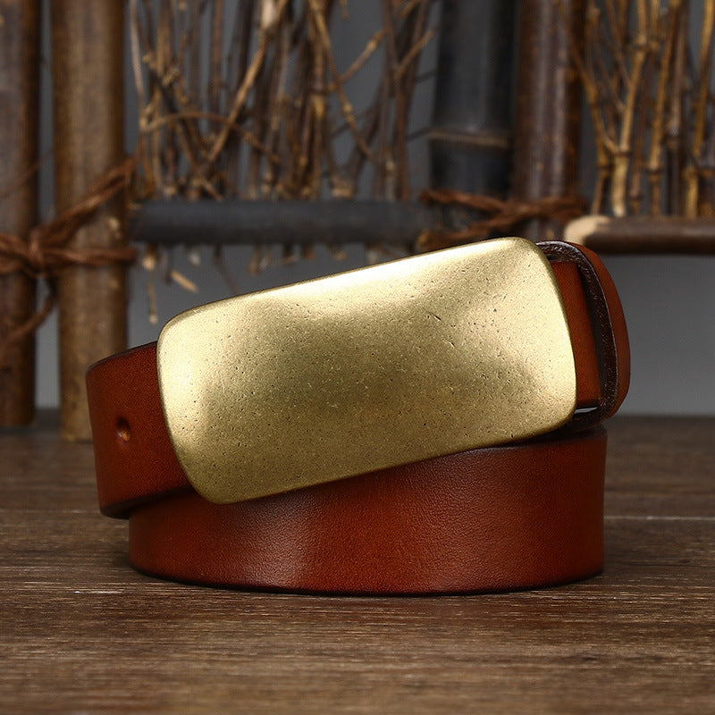 Azylo Premium 4.5mm Thick Top-Layer Cowhide Leather Belt with Solid Copper Buckle