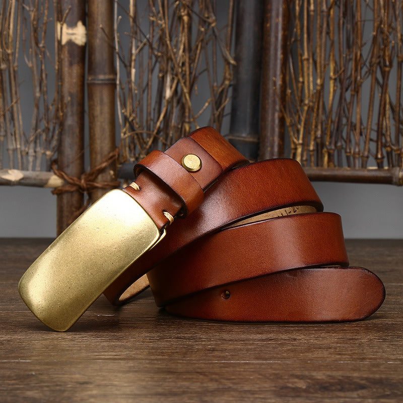 Azylo Premium 4.5mm Thick Top-Layer Cowhide Leather Belt with Solid Copper Buckle