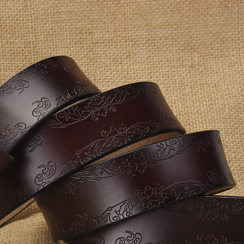 Azylo Vintage Embossed Genuine Leather Belt for Women (Retro Pin Buckle)