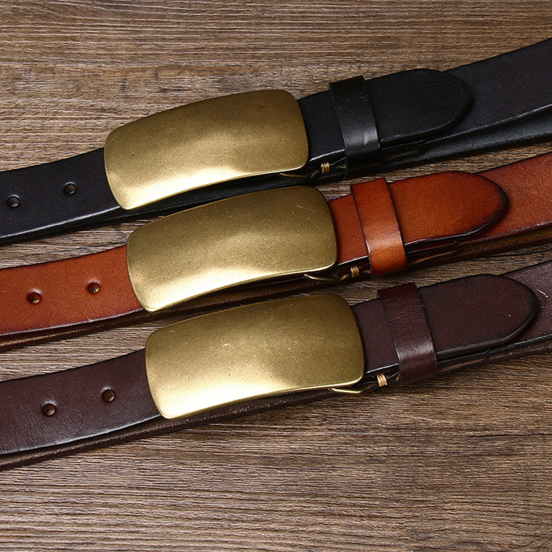 Azylo Premium 4.5mm Thick Top-Layer Cowhide Leather Belt with Solid Copper Buckle