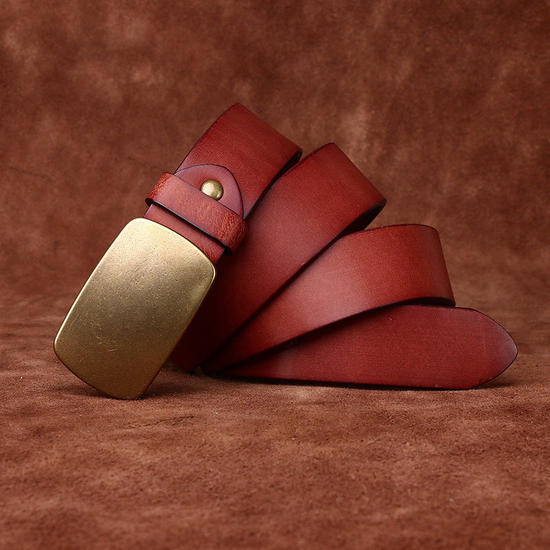 Azylo Premium 4.5mm Thick Top-Layer Cowhide Leather Belt with Solid Copper Buckle