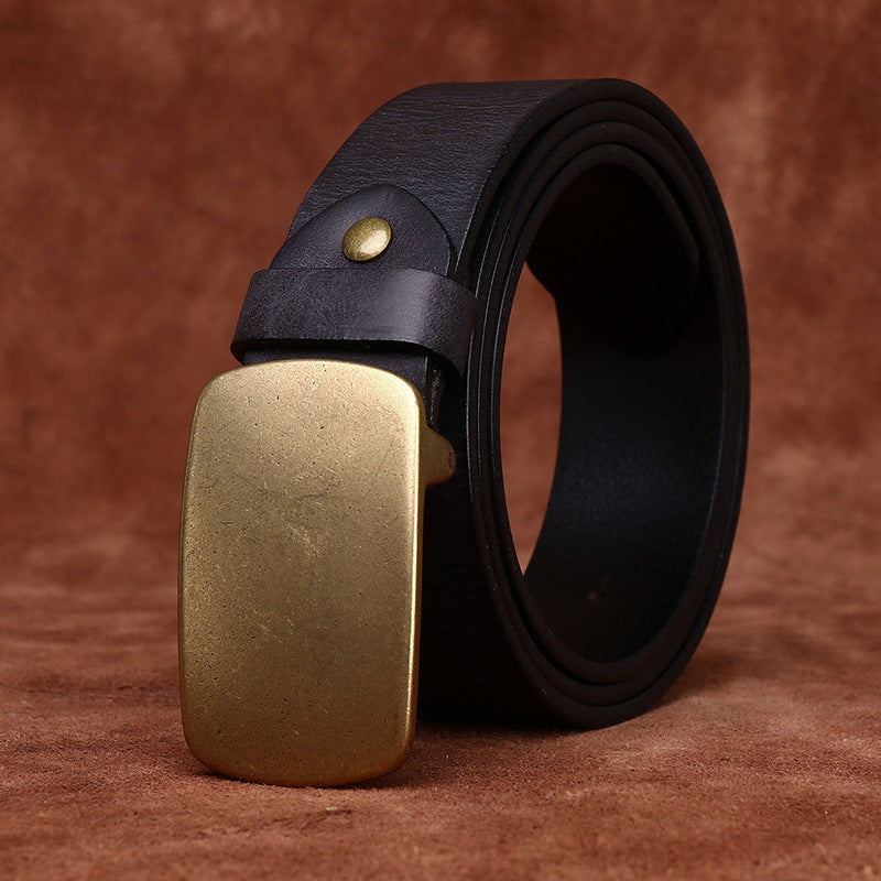 Azylo Premium 4.5mm Thick Top-Layer Cowhide Leather Belt with Solid Copper Buckle