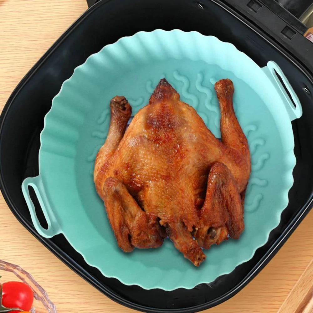Azylo Reusable Silicone Air Fryer Pot with Handles (8-Inch Round)