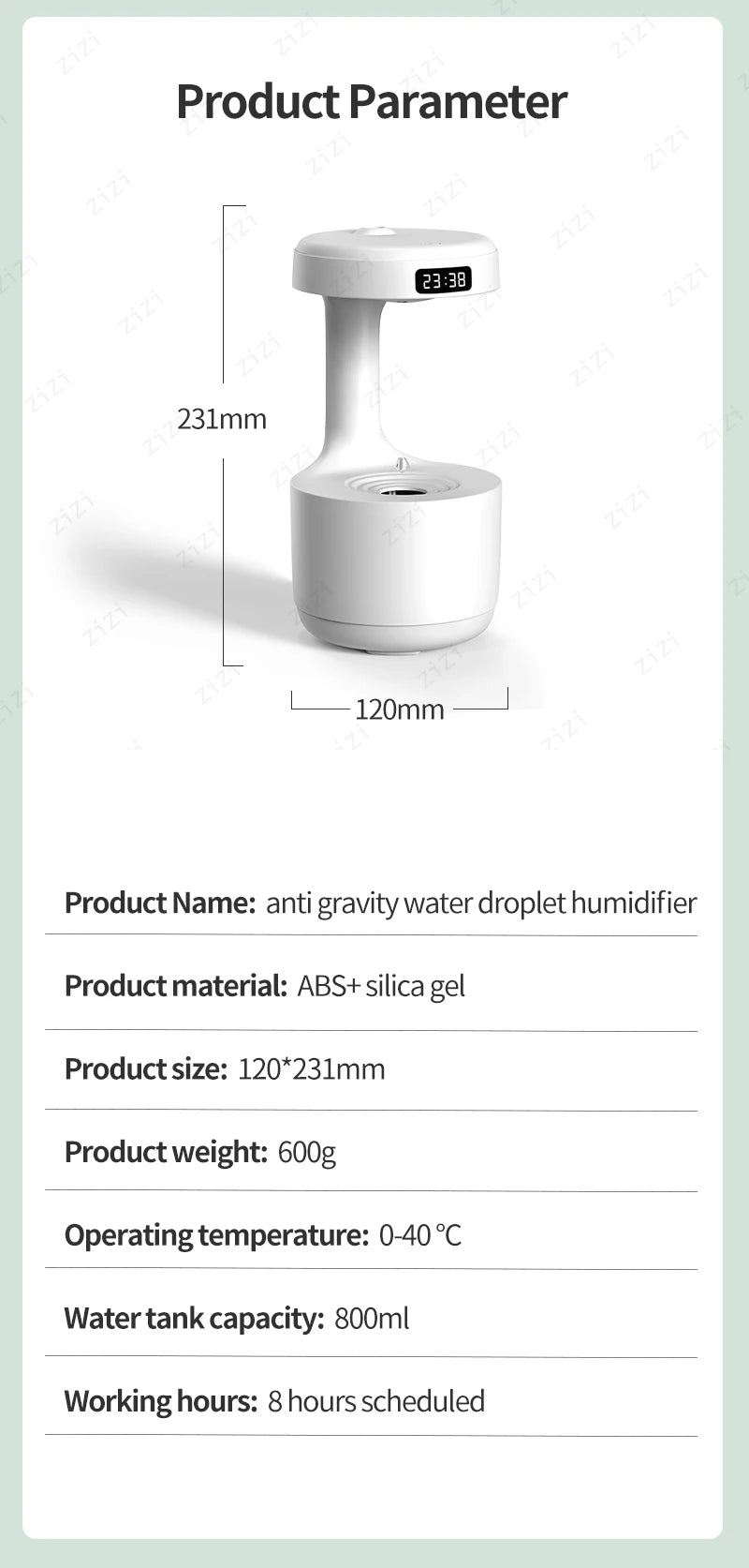 Azylo Smart Anti-Gravity Water Droplet Humidifier & Night Light