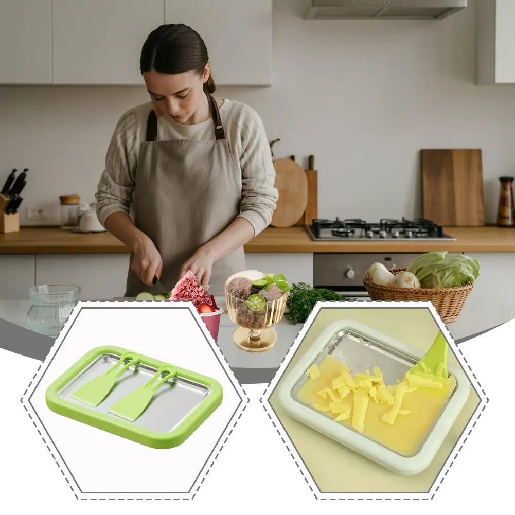 Azylo DIY Instant Rolled Ice Cream Maker Pan (with 2 Scrapers)