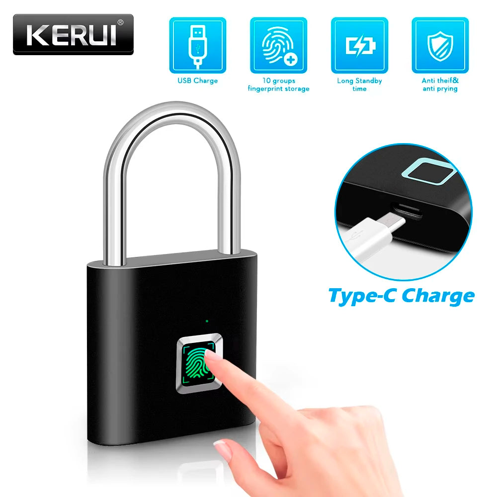 Azylo Heavy-Duty Smart Fingerprint Padlock & Keyless Security Lock
