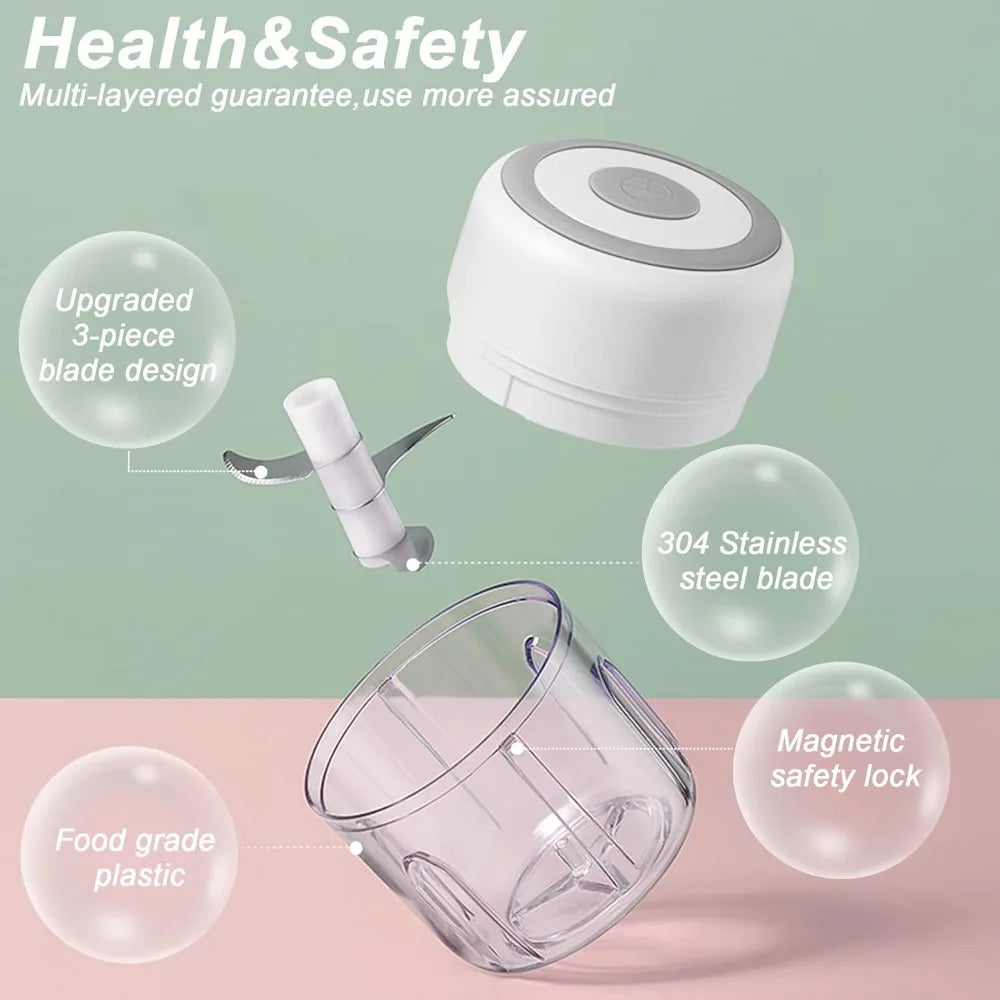 Azylo Portable Mini Electric Food & Garlic Chopper (250ml)