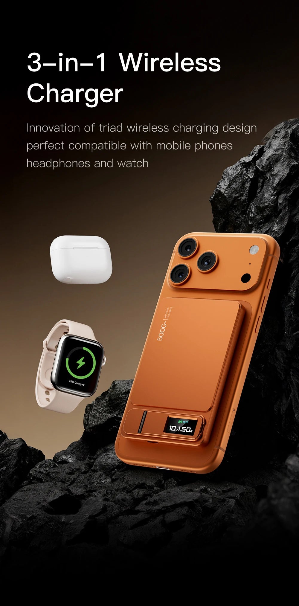 Azylo 3-in-1 Magnetic Wireless Power Bank with TFT Smart Screen (10,000mAh)