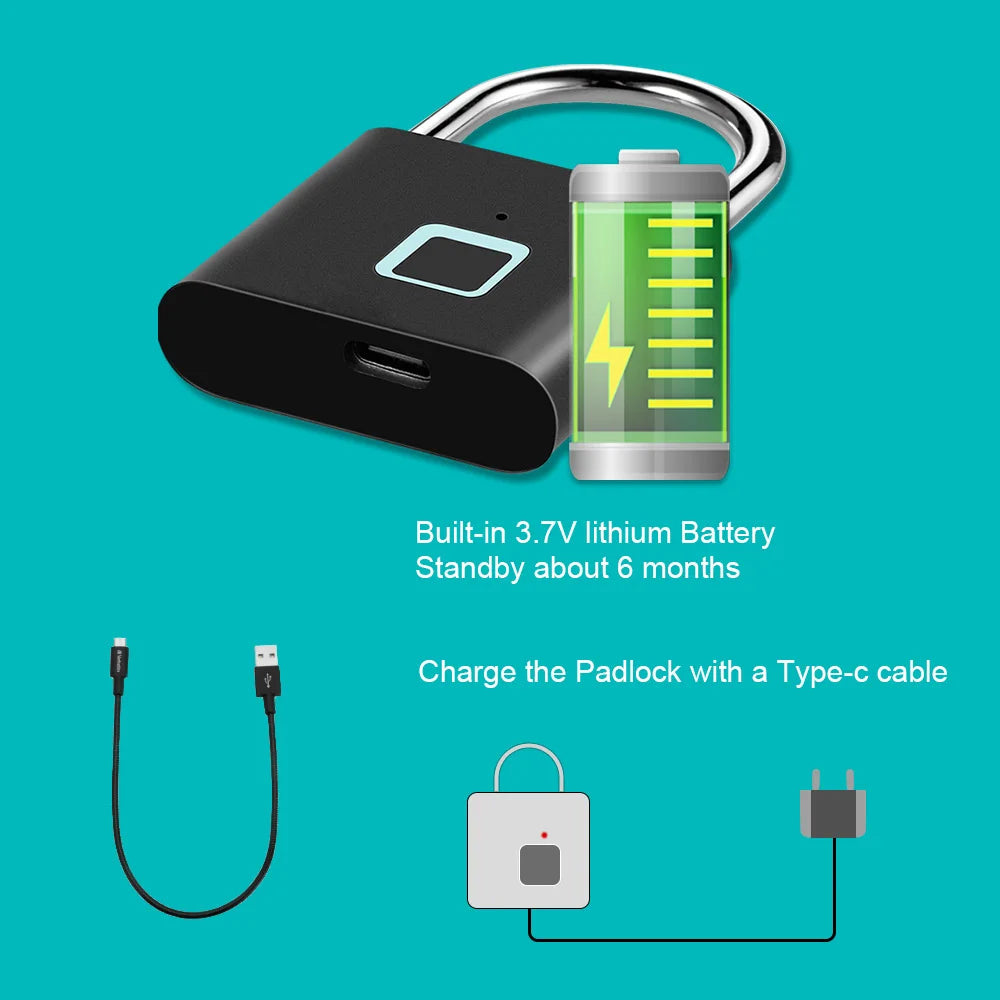 Azylo Heavy-Duty Smart Fingerprint Padlock & Keyless Security Lock
