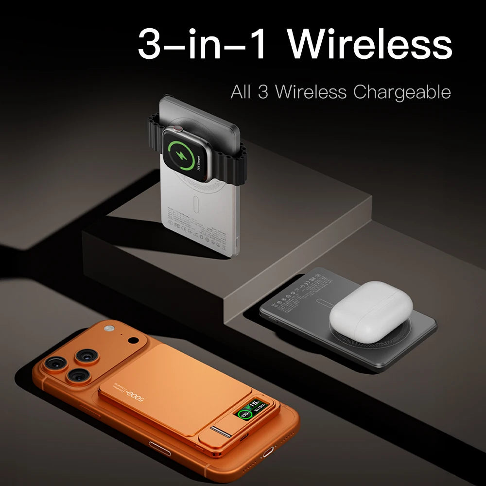 Azylo 3-in-1 Magnetic Wireless Power Bank with TFT Smart Screen (10,000mAh)