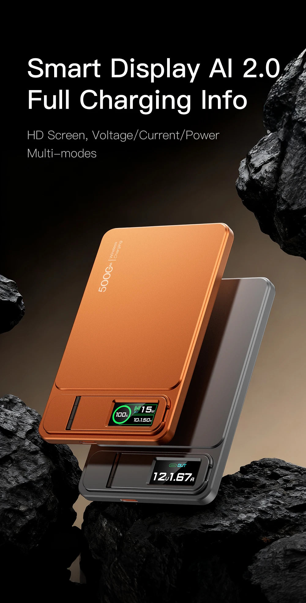Azylo 3-in-1 Magnetic Wireless Power Bank with TFT Smart Screen (10,000mAh)