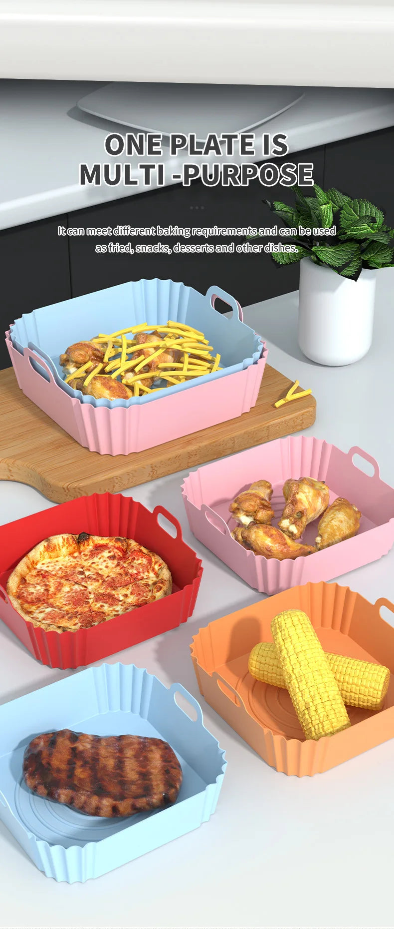 Azylo Reusable Silicone Air Fryer Liners (8-Inch Square)