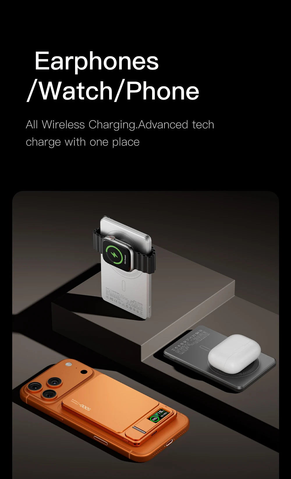 Azylo 3-in-1 Magnetic Wireless Power Bank with TFT Smart Screen (10,000mAh)
