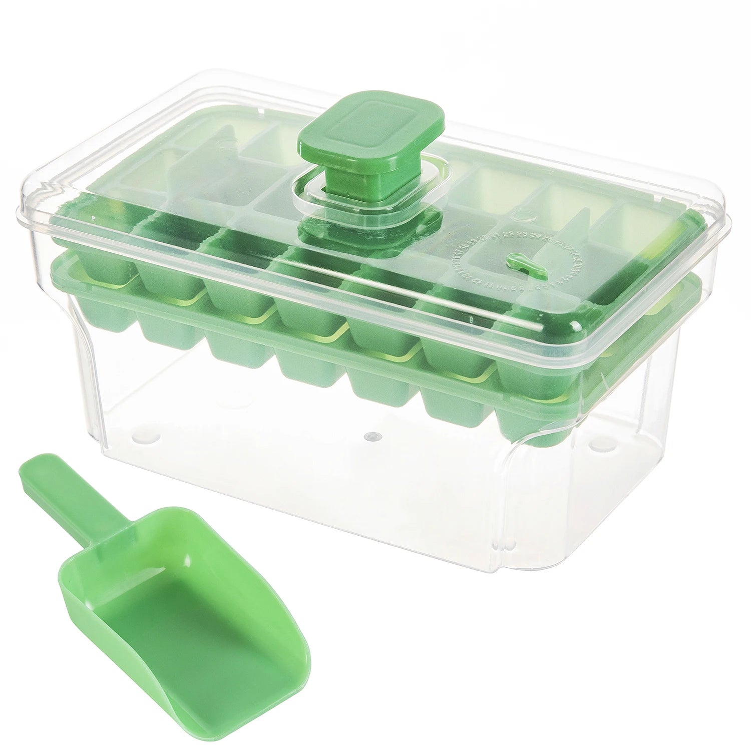 Azylo One-Press Easy Release Ice Cube Tray Kit with Lid & Storage Bin (68 Cubes)
