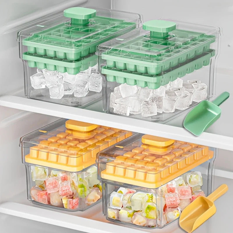 Azylo One-Press Easy Release Ice Cube Tray Kit with Lid & Storage Bin (68 Cubes)