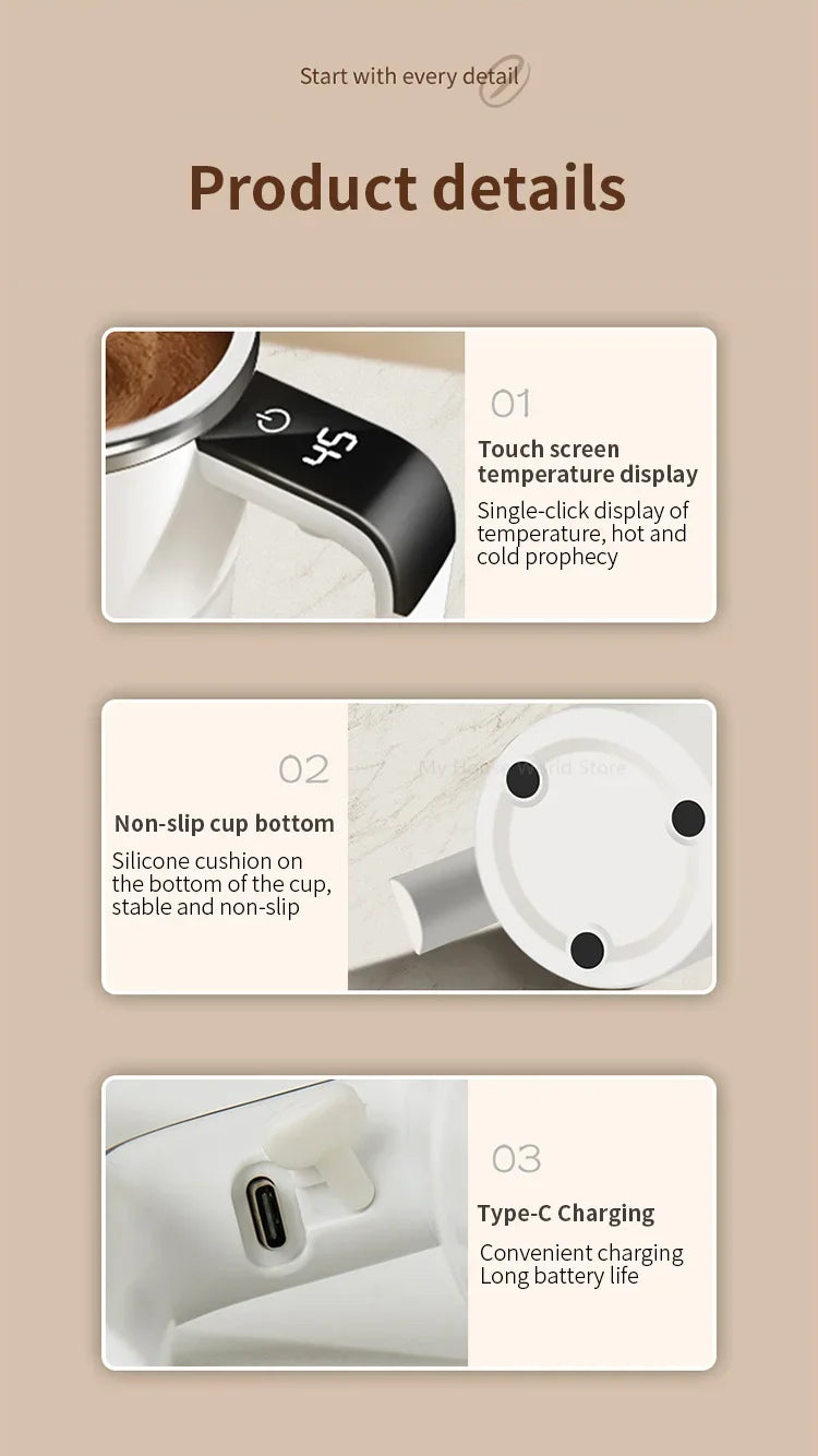 Azylo Smart Magnetic Self-Stirring Mug & Automatic Coffee Mixer (380ml)