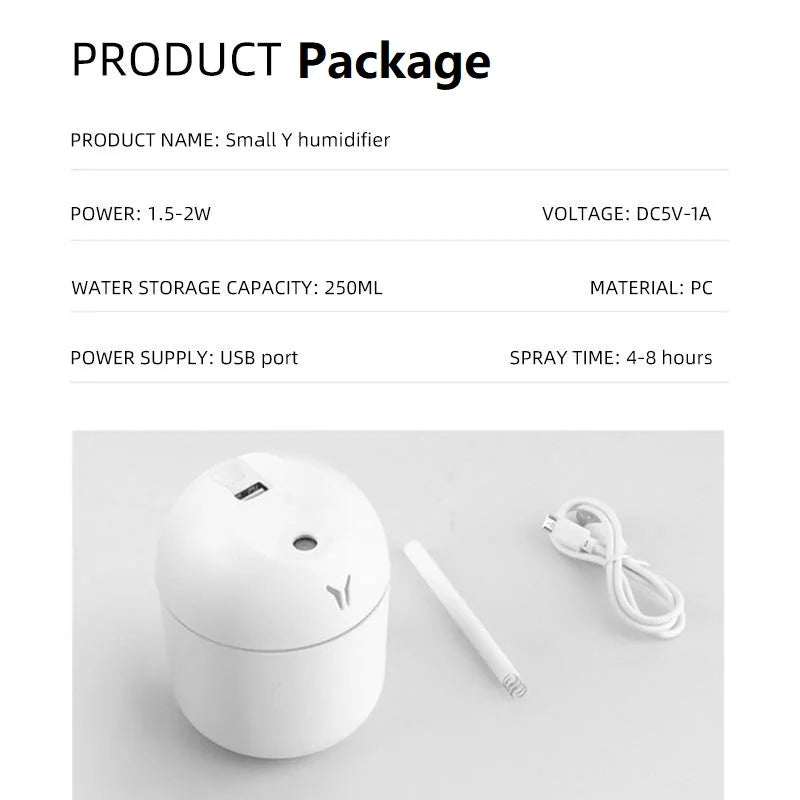 Azylo Mini Portable USB Air Humidifier & Color LED Diffuser (250ml)