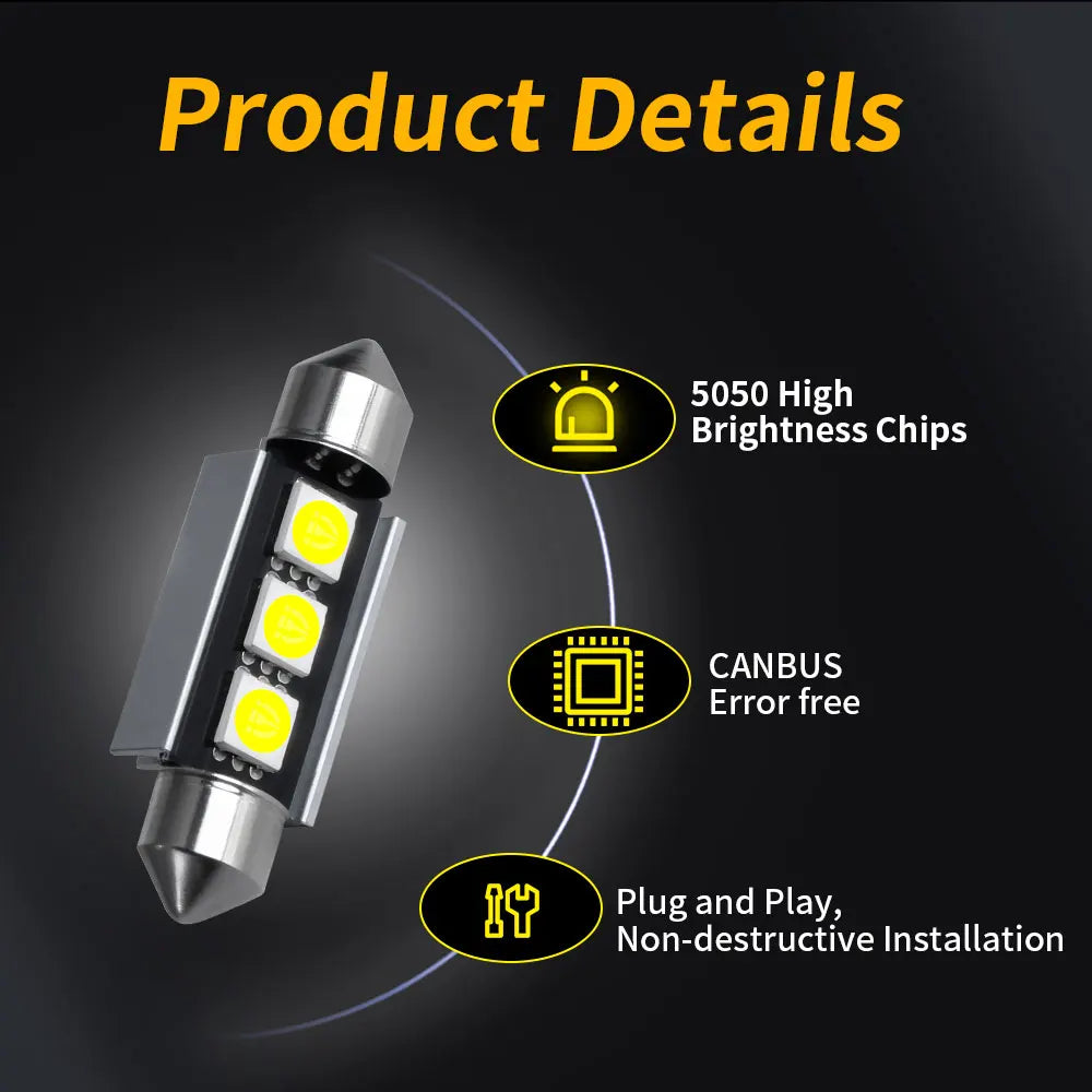 Azylo Ultra-Bright Festoon LED Car Interior & License Plate Bulbs (12V White)