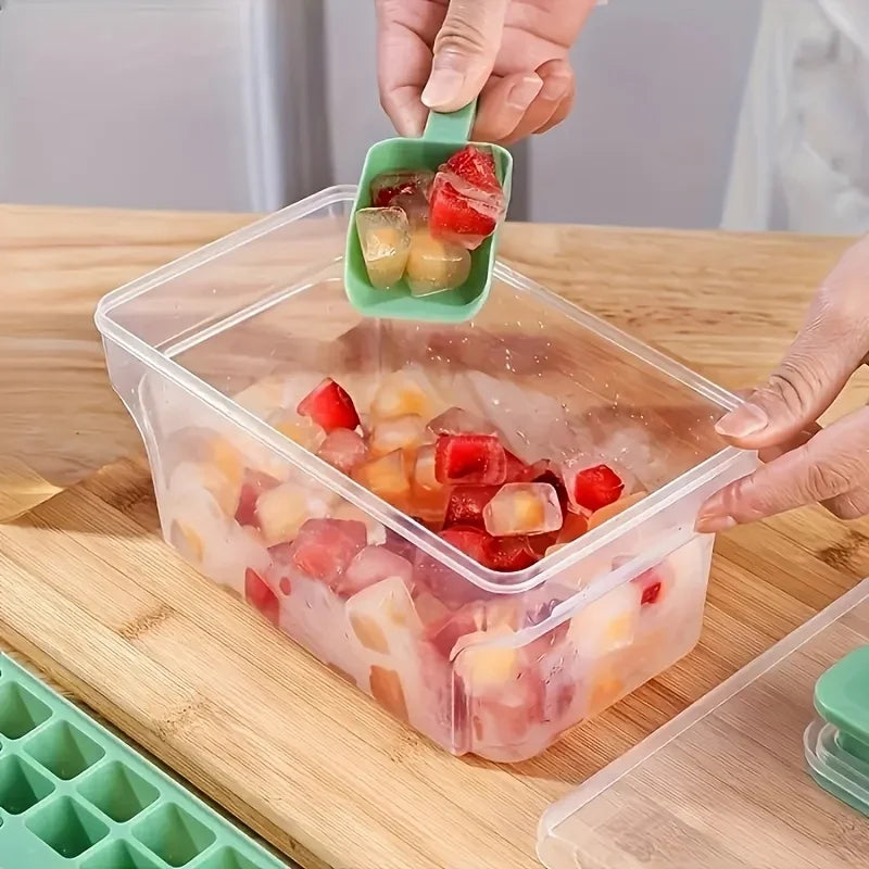 Azylo One-Press Easy Release Ice Cube Tray Kit with Lid & Storage Bin (68 Cubes)