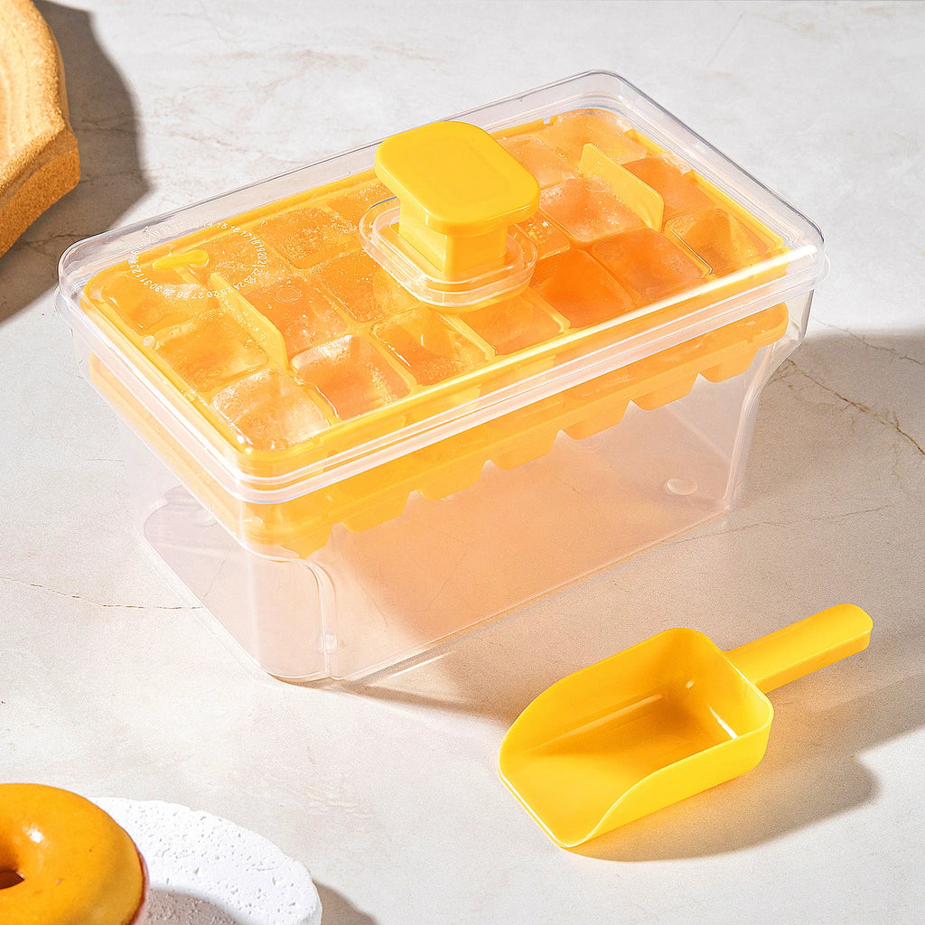 Azylo One-Press Easy Release Ice Cube Tray Kit with Lid & Storage Bin (68 Cubes)