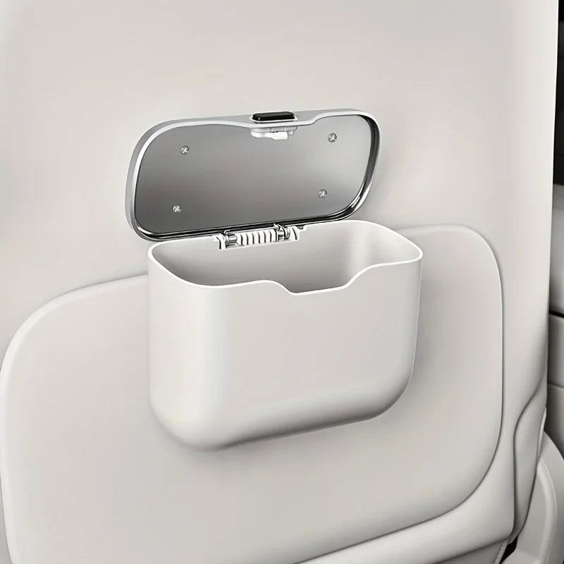Azylo Luxury PU Leather Car Trash Can with Push-Button Lid