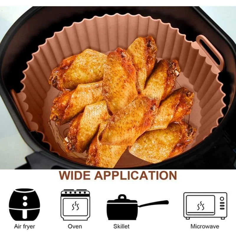 Azylo Reusable Silicone Air Fryer Pot with Handles (8-Inch Round)