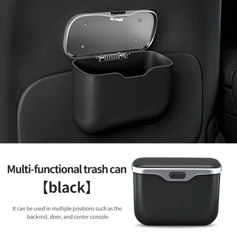 Azylo Luxury PU Leather Car Trash Can with Push-Button Lid