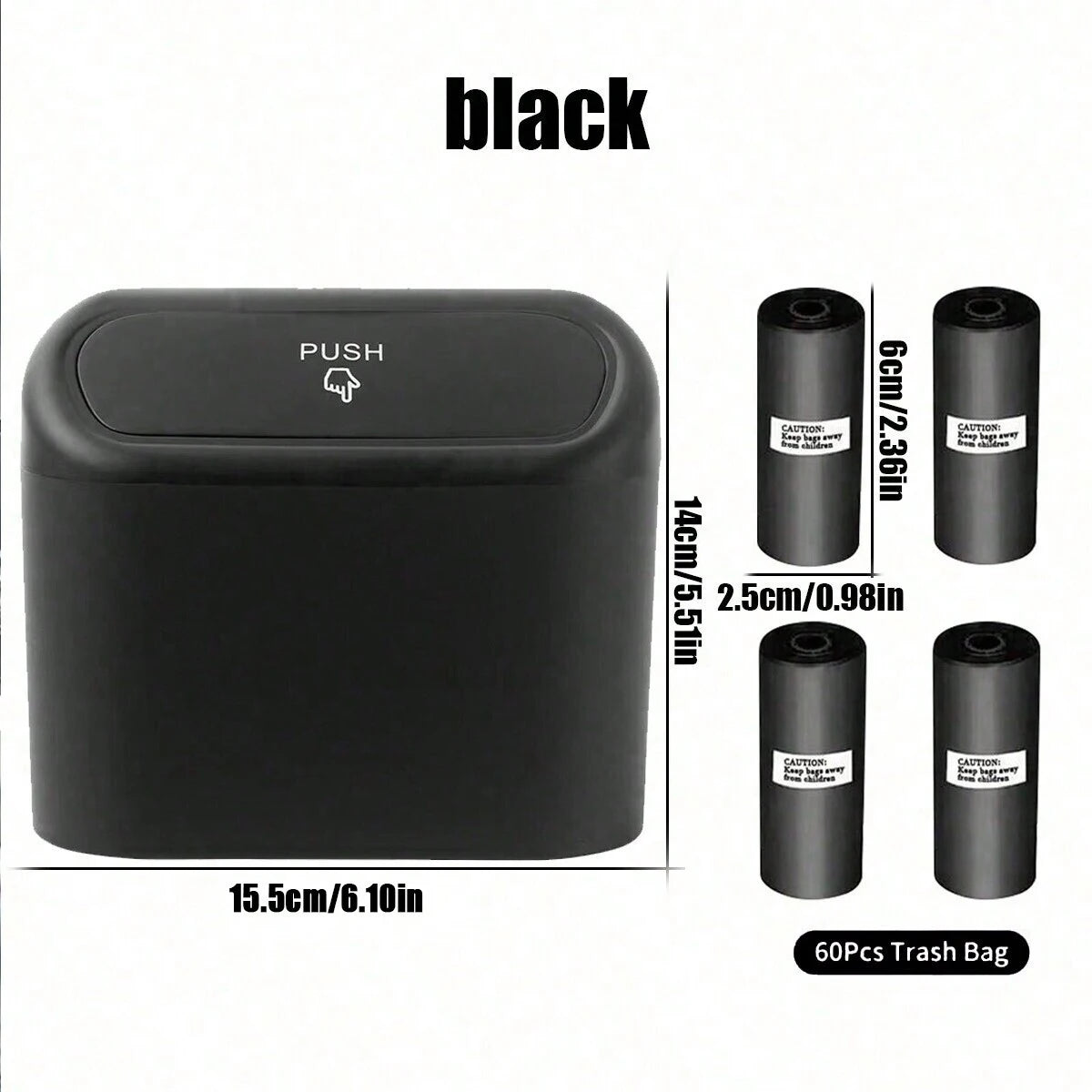 Azylo Leak-Proof Mini Car Trash Can with Lid (+ 4 Rolls Garbage Bags)