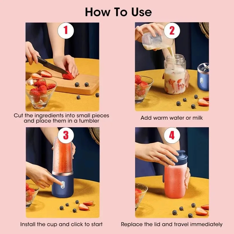 Azylo Portable 6-Blade Mini USB Juicer & Smoothie Blender