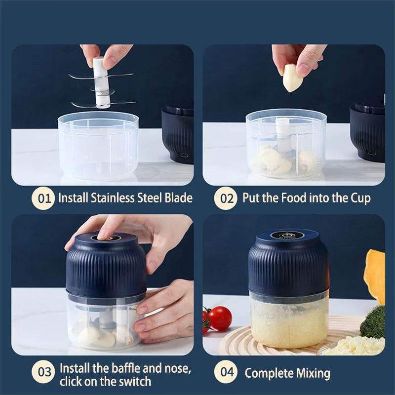 Azylo Mini Wireless Electric Garlic & Vegetable Chopper (250ml)