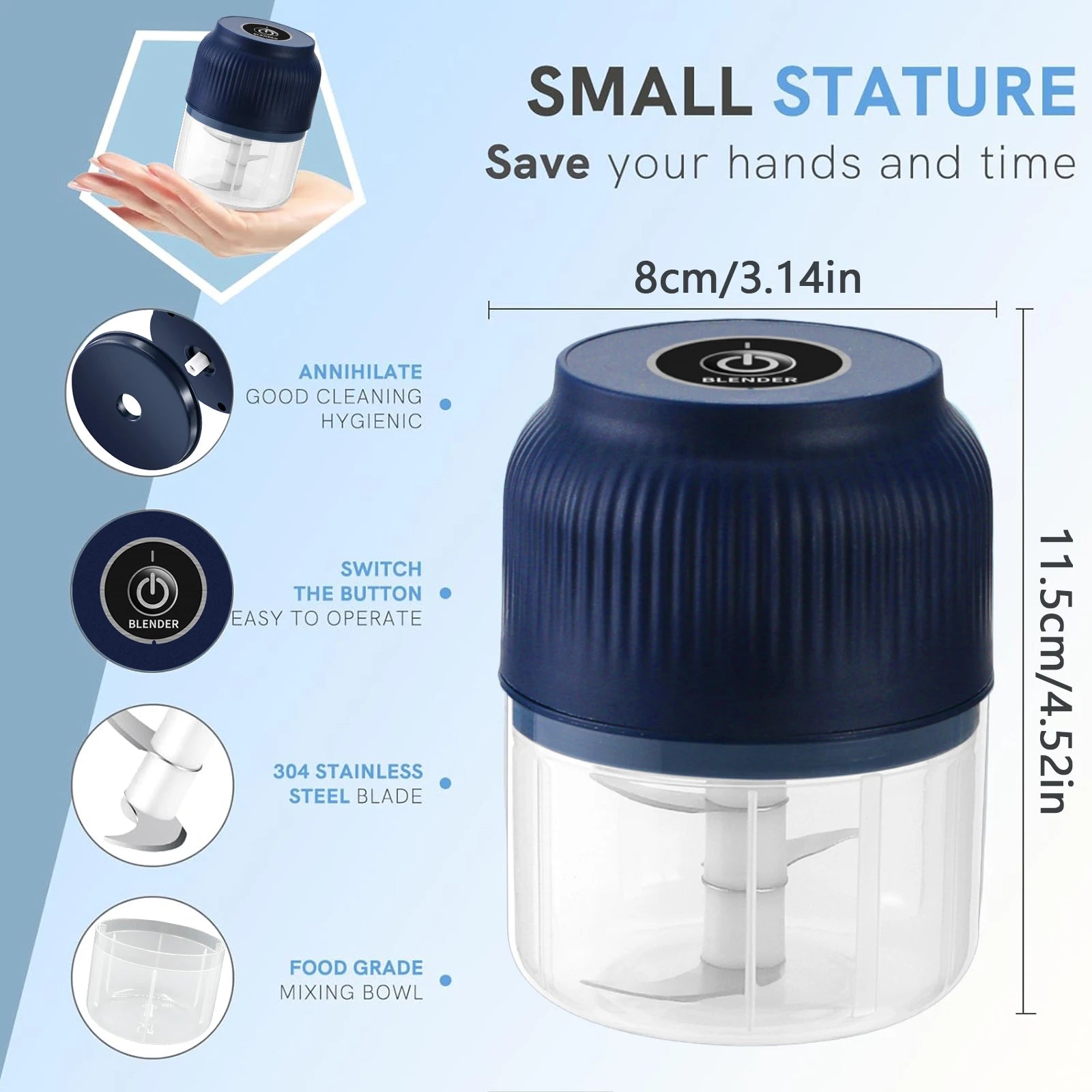Azylo Mini Wireless Electric Garlic & Vegetable Chopper (250ml)