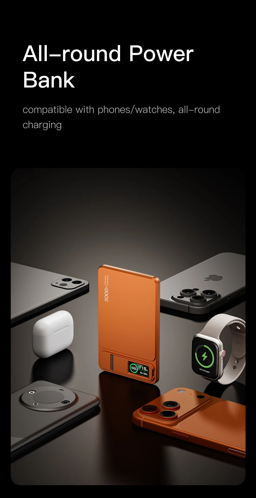 Azylo 3-in-1 Magnetic Wireless Power Bank with TFT Smart Screen (10,000mAh)