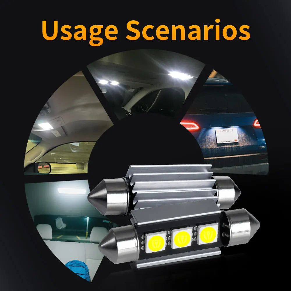 Azylo Ultra-Bright Festoon LED Car Interior & License Plate Bulbs (12V White)