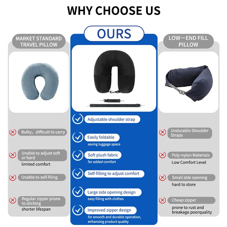 Azylo Fillable Travel Neck Pillow & Space-Saving Clothing Storage Bag