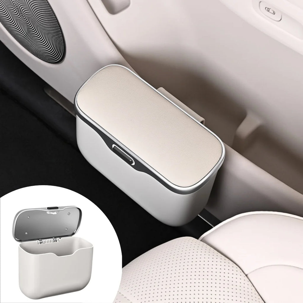 Azylo Luxury PU Leather Car Trash Can with Push-Button Lid