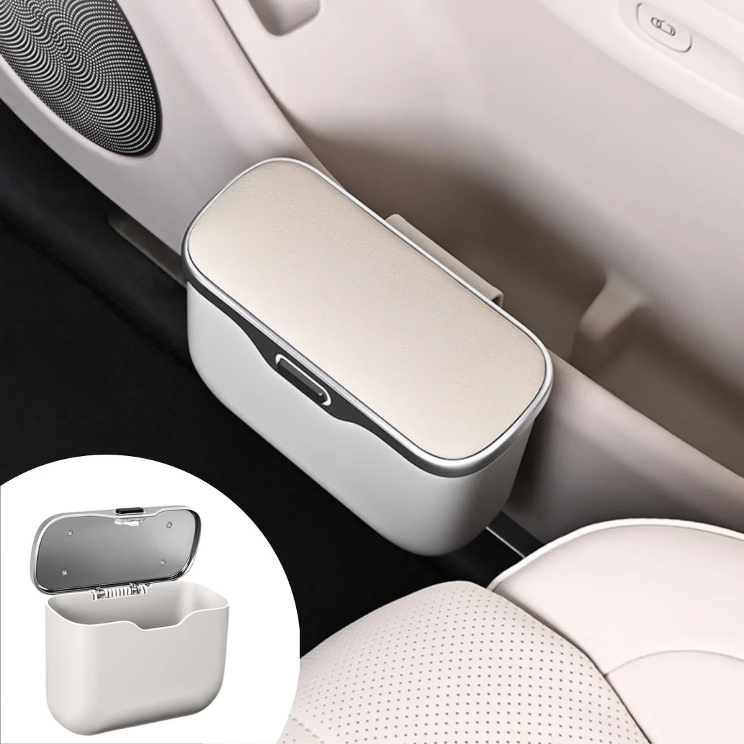 Azylo Luxury PU Leather Car Trash Can with Push-Button Lid