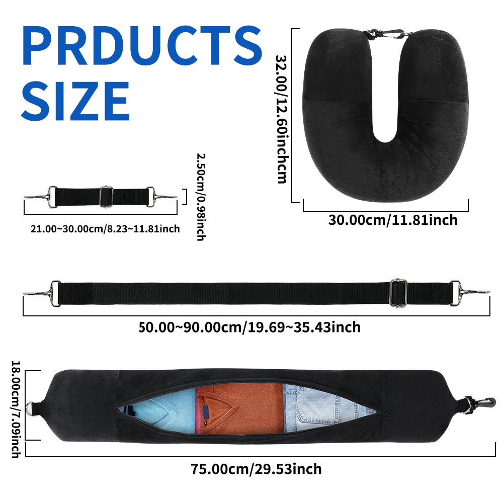 Azylo Fillable Travel Neck Pillow & Space-Saving Clothing Storage Bag