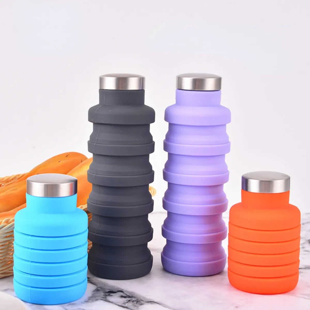 Azylo Collapsible Silicone Travel Water Bottle with Carabiner