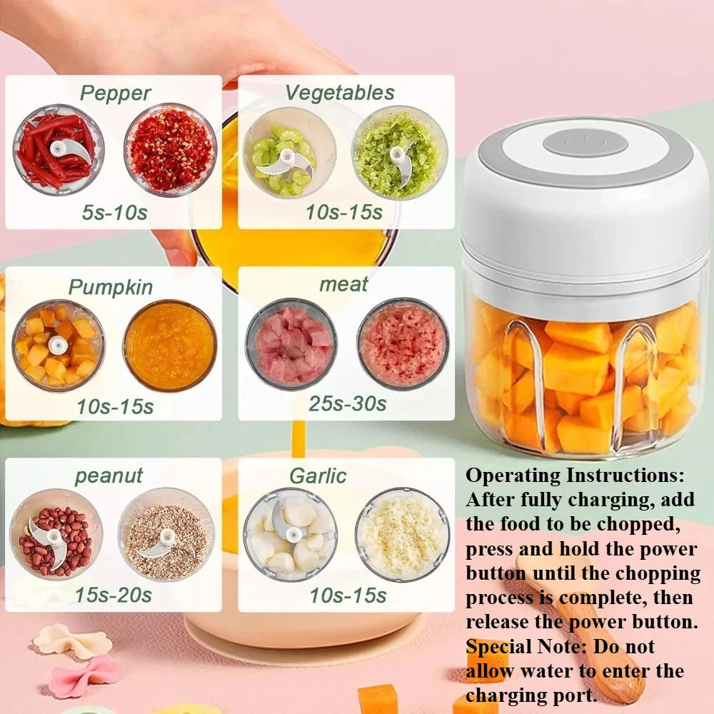 Azylo Portable Mini Electric Food & Garlic Chopper (250ml)