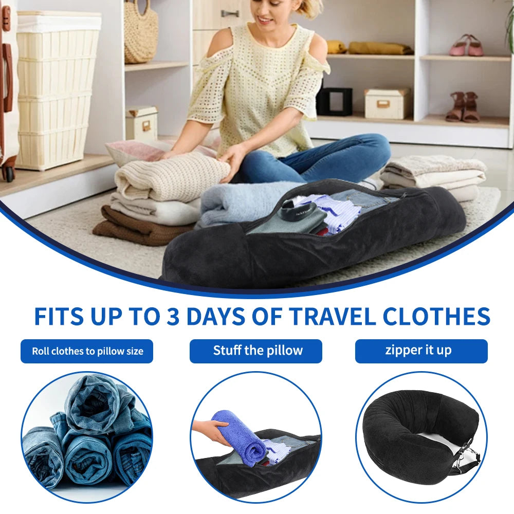 Azylo Fillable Travel Neck Pillow & Space-Saving Clothing Storage Bag