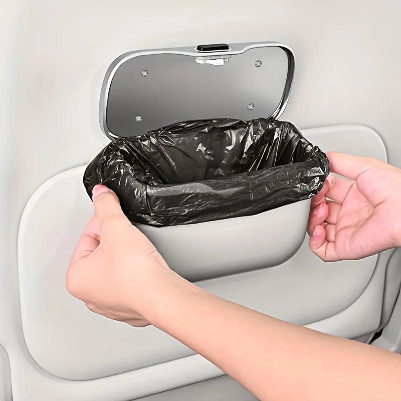 Azylo Luxury PU Leather Car Trash Can with Push-Button Lid